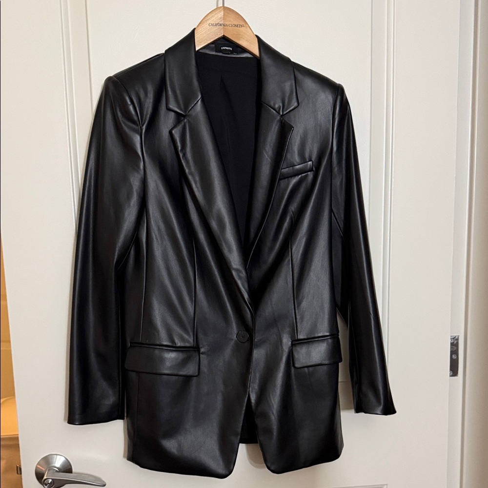 Express Black Faux Leather Blazer Women Small